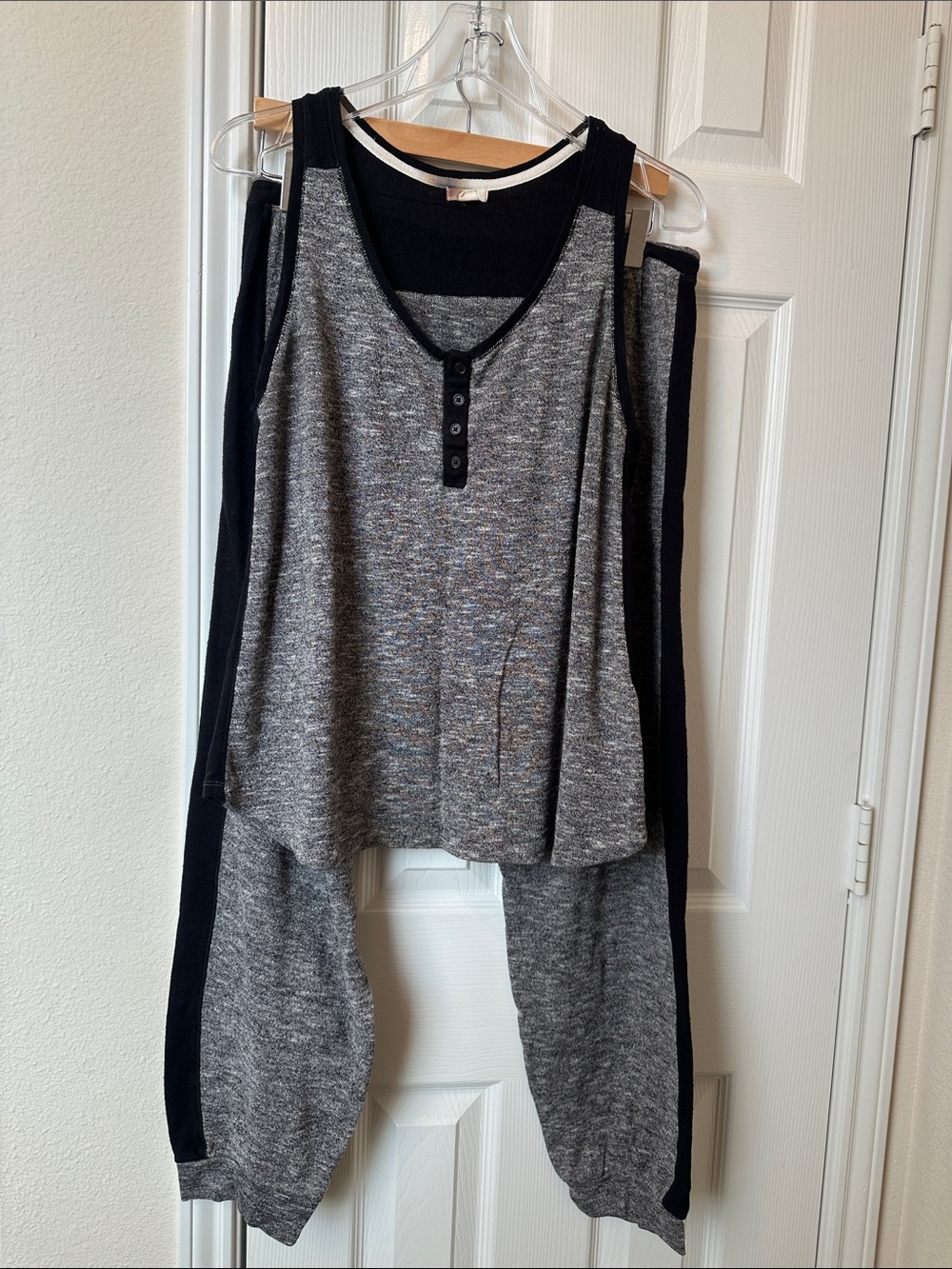 Cozy Women's Gray and Black Knit Pajama Set - Sleep Tank & Joggers